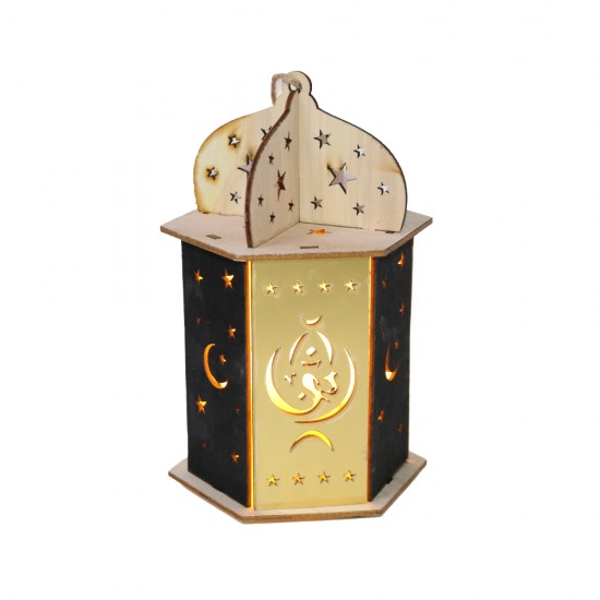 زينة رمضان فانوس خشبي  مضيئ صغير مقاس 16 سم موديل 6930000162290
