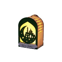 زينة رمضان فانوس خشبي مضيئ صغير اخضر مقاس 10سم موديل 6930000162221