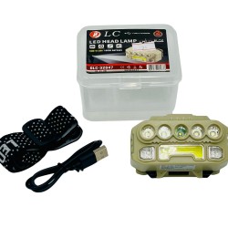  كشاف رأس من دي ال سي | DLC LED HEAD LAMP | DLC-32847 | شاحن تايب سي | اضاءة ليد | لون أبيض | مزود بفليشر أزرق وأحمر | COB + 5 LED | بطارية 18650 4895239160733