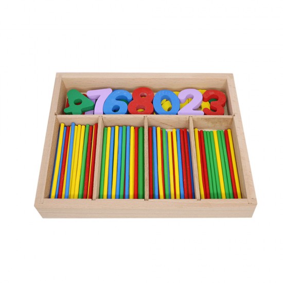 "صندوق عصي عد الأرقام ورموز حسابية  - لعبة تعليمية بتصميم أرقام خشبية للتعليم المبكر للرياضيات والعد للأطفال موديل 089019 "