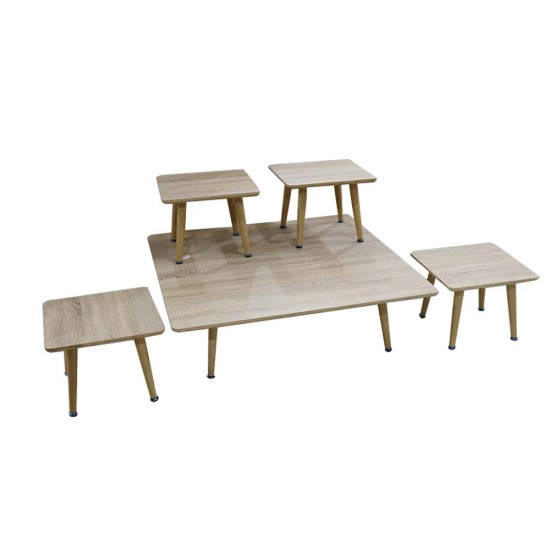 طاولات أرضية خشب - طاولات شاي  خدمة طقم 5 حبات لون بيج موديل 1