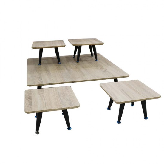 طاولات أرضية خشب - طاولات شاي  خدمة طقم 5 حبات لون بيج موديل 2