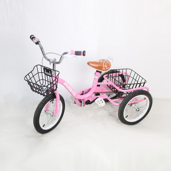 سيكل - دراجة أطفال 3 عجلات  مزودة بصندوق حديد في الخلف  مقاس 14 بوصة لون زهري موديل 001473