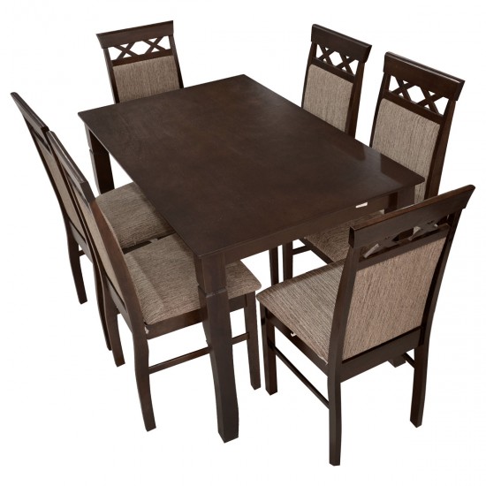 طاولة طعام خشبية مع 6 كرسي - لون بني- صنع ماليزي