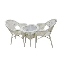 طاولة مع كرسيين خوص لون بني 